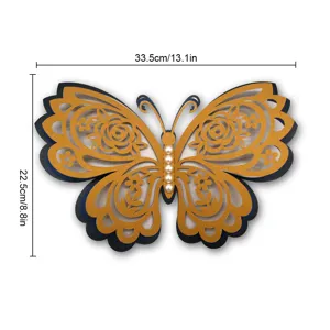 3D layered hollow butterfly wall sticker with faux pearls golden blue wedding home decor