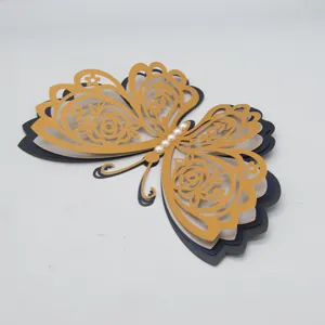 3D layered hollow butterfly wall sticker with pearls for wedding and party home decor