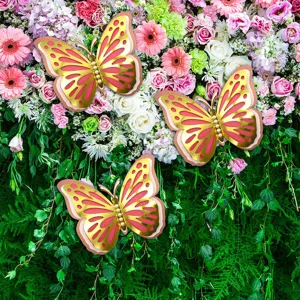 3D pearl hollow butterfly wall stickers pink gold layered floral decor party wedding backdrop