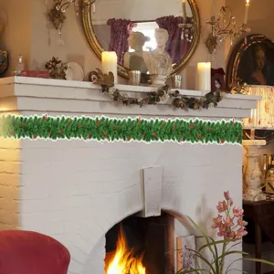 Christmas 3D pine garland wall sticker, festive DIY waistline decal for living room bedroom decor.