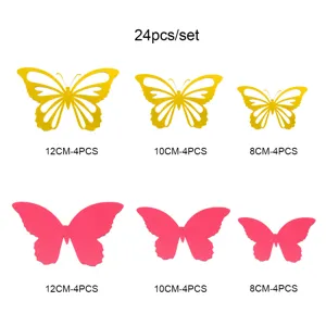 Set 24pz adesivi murali farfalla cava doppio strato 3D in colori giallo e rosa.