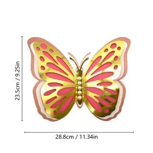 3D layered butterfly wall sticker with gold foil and pearls, size 28.8x23.5cm for decor.