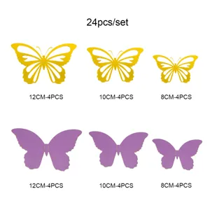 Set di adesivi murali farfalla cava 3D, 24 pz dettagli decorazione festa colorata.