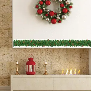 Christmas wall sticker 3D pine garland waistline DIY decor for living room and bedroom