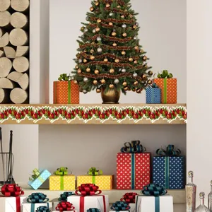 Christmas 3D rattan garland wall sticker, festive holiday home decor DIY waistline sticker detail.