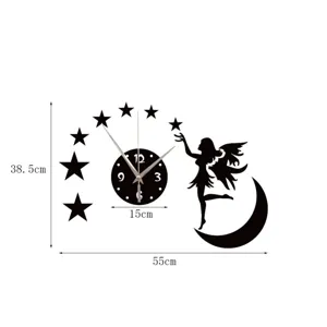 Fairy moon star acrylic wall clock DIY mirror home decor living room wall sticker clock