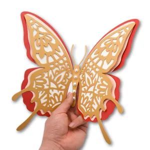 3D layered hollow paper butterfly wall sticker pearl wedding party home decoration