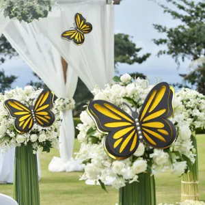 3D black yellow butterfly wall stickers pearl hollow layered wedding party decor stickers