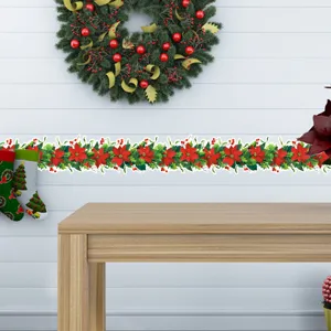 Christmas wall sticker border detail showing 3D poinsettia garland for holiday decor.