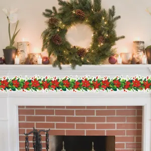 Detail shot of Christmas poinsettia vine wall sticker border, festive holiday home decor.