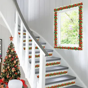 Christmas 3D vine floral wall sticker detail showing stair and window holiday decor arrangement.