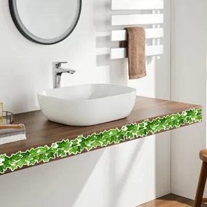 Detail view of the 3D green ivy vine wall sticker border, perfect for room DIY decor.