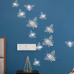 Detail view of 3d hollow holographic bee wall stickers for home and party decoration.