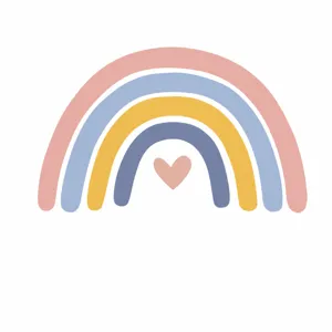 Boho rainbow wall sticker with cute heart design, available in four sizes for room decor.