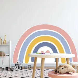Boho rainbow wall sticker for kids room decor, large arch wall decal, pastel colors.