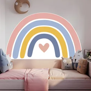 Boho rainbow wall sticker for kids room decor, large size vinyl decal for bedroom nursery.