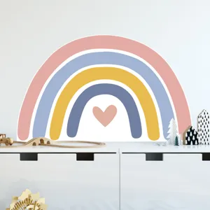 Boho pastel rainbow wall sticker detail shot, perfect for nursery room interior decoration.
