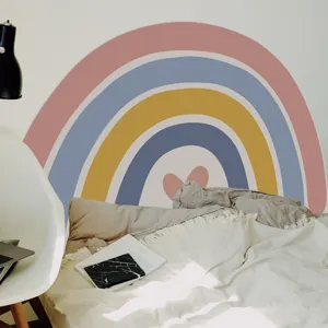 Boho rainbow wall sticker for bedroom decor, large pastel wall decal for kids room.