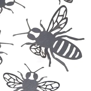 3D hollow bee wall stickers set for home party decoration, black paper simulation insects.