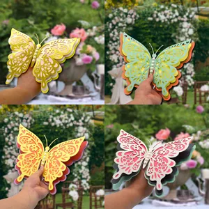 3D Hollow Butterfly Wall Stickers Pearl Decorated Layered Paper Butterfly For Wedding Party Home Decor Wall Decals