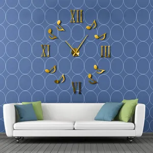 Goldene Acryl 3D Spiegel Wanduhr mit Noten und römischen Ziffern für Wohnzimmer Dekoration.