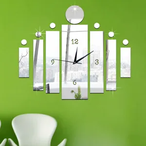 3D acrylic mirror wall clock DIY sticker modern design living room home decor clock.