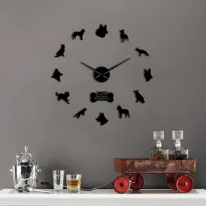 Duitse Herder acryl DIY wandklok, moderne zwarte silhouetklok voor thuisdecoratie en interieur.
