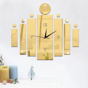 Modern gold acrylic mirror wall clock DIY 3D sticker clock for living room bedroom office decor