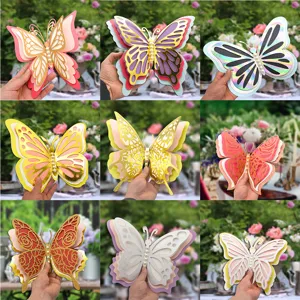 3D Hollow Pearlescent Paper Butterfly Wall Stickers With Pearls DIY Butterfly Decals For Wedding Party Home Decor