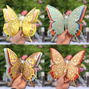 3D Four-Layer Pearlescent Hollow Butterfly Wall Stickers for Home Party Wedding Decor