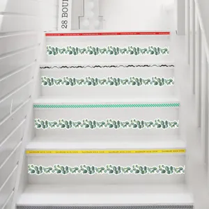 Staircase decorative sticker detail showing eucalyptus vine and stripe patterns for home decor.