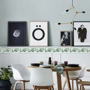 Green eucalyptus leaf wall sticker border, waterproof peel and stick wallpaper for living room decor