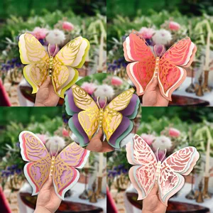 3D Hollow Pearlescent Paper Butterfly Wall Stickers Artificial Pearl Layered Butterfly Decals For Wedding Party Home Decor