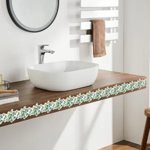 Green eucalyptus vine leaf wall sticker, self-adhesive border trim for home room decor.