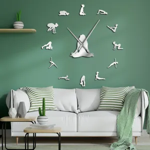 Acrylic 3D Yoga Pose Mirror Wall Clock Large Modern Decor for Living Room Home