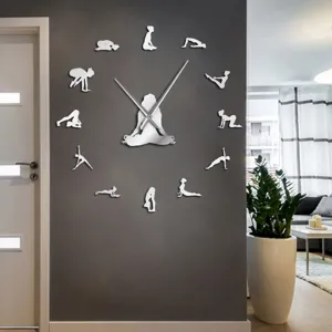Acrylic 3D Mirror Wall Clock Yoga Fitness Silent Large Clock for Living Room Decor