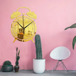 Gold mirror acrylic wall clock creative alarm clock shape modern home decor wall sticker
