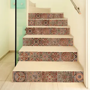 Stickers d'escalier motif carreaux 3D imperméable papier peint pour marches déco maison