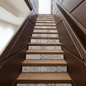 Stair sticker 3D mosaic tile pattern waterproof removable wallpaper interior view.