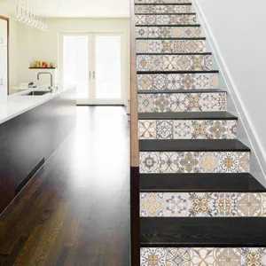 Close-up detail view of 3D tile pattern stair stickers waterproof DIY home decor.