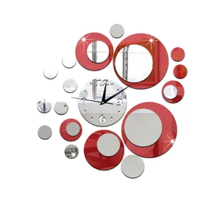 DIY circle acrylic mirror wall clock, modern decorative art wall clock for living room decor.