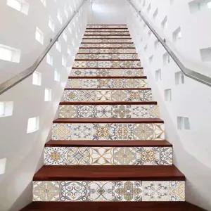 3D Waterproof Stair Stickers Retro Geometric Mosaic Tile Wall Mural Self Adhesive PVC Stair Riser Decals Home Decor