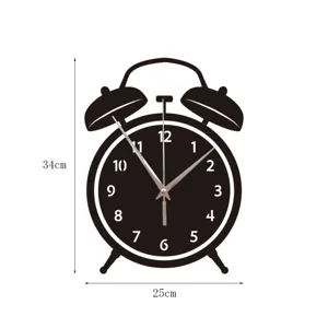 Creative alarm clock wall sticker and acrylic clock detail view showing dimensions.