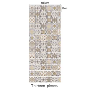 Detail view of 3d stair tile stickers, mosaic pattern, waterproof removable decor.