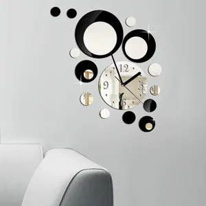 DIY acrylic mirror wall clock creative circular geometric design quiet quartz home decor