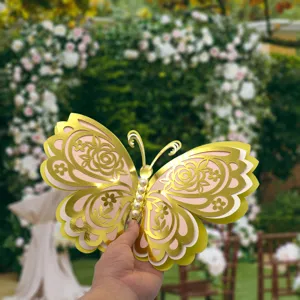 3D layered hollow butterfly wall sticker with pearls, perfect for wedding and party decor.
