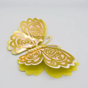 3D layered hollow butterfly wall sticker with pearls, perfect for wedding and home decor.