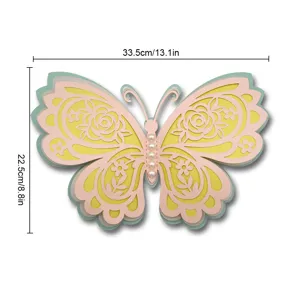 3D layered hollow butterfly wall sticker with pearls, multi-layer paper butterfly detail view