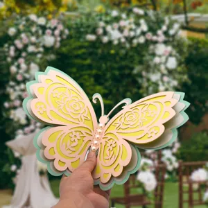 3D Pearl Hollow Paper Butterfly Wall Sticker Multilayer Decorative Party Wedding