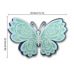Detailed view of the 3D multi-layer hollow butterfly wall sticker with pearl accents.